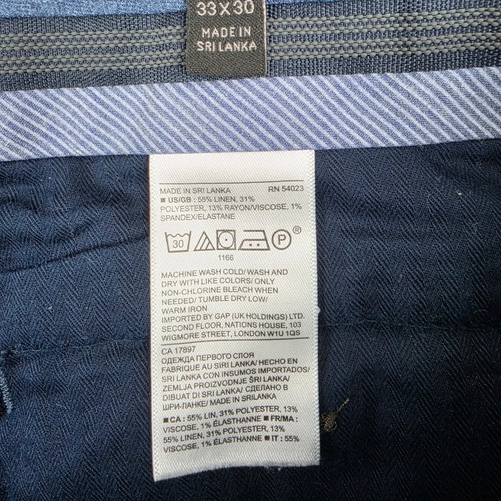 Banana Republic Linen Blend Pants Mens 33x30 Blue Slim Fit Slub Flat Front Chino